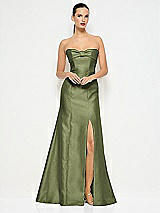 Alt View 1 Thumbnail - Olive Green Bow Cuff Strapless Princess Waist Trumpet Gown