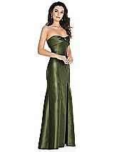 Side View Thumbnail - Olive Green Bow Cuff Strapless Princess Waist Trumpet Gown
