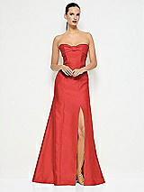 Alt View 1 Thumbnail - Poppy Red Bow Cuff Strapless Princess Waist Trumpet Gown