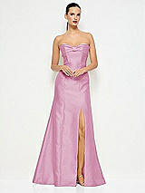 Alt View 1 Thumbnail - Powder Pink Bow Cuff Strapless Princess Waist Trumpet Gown