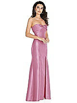 Side View Thumbnail - Powder Pink Bow Cuff Strapless Princess Waist Trumpet Gown