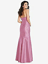 Rear View Thumbnail - Powder Pink Bow Cuff Strapless Princess Waist Trumpet Gown