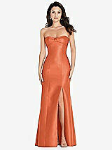 Front View Thumbnail - Portofino Orange Bow Cuff Strapless Princess Waist Trumpet Gown