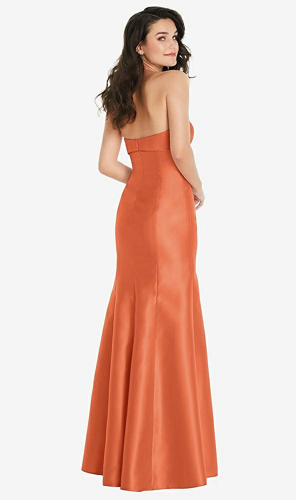 Back View - Portofino Orange Bow Cuff Strapless Princess Waist Trumpet Gown