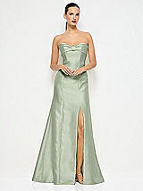 Alt View 1 Thumbnail - Sage Bow Cuff Strapless Princess Waist Trumpet Gown