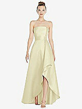 Alt View 1 Thumbnail - Butter Yellow Strapless Satin Gown with Draped Front Slit and Pockets
