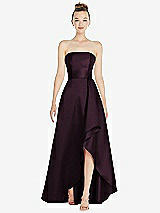 Alt View 1 Thumbnail - Deep Plum Strapless Satin Gown with Draped Front Slit and Pockets