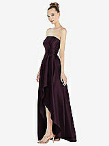 Alt View 2 Thumbnail - Deep Plum Strapless Satin Gown with Draped Front Slit and Pockets