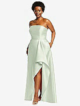Side View Thumbnail - Mint Green Strapless Satin Gown with Draped Front Slit and Pockets