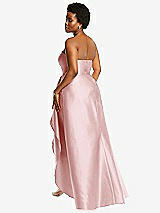 Rear View Thumbnail - Ballet Pink Strapless Satin Gown with Draped Front Slit and Pockets