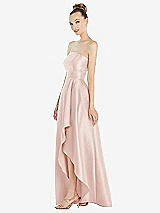 Alt View 2 Thumbnail - Blush Strapless Satin Gown with Draped Front Slit and Pockets