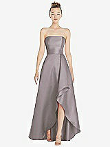 Alt View 1 Thumbnail - Cashmere Gray Strapless Satin Gown with Draped Front Slit and Pockets