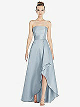 Alt View 1 Thumbnail - Mist Strapless Satin Gown with Draped Front Slit and Pockets