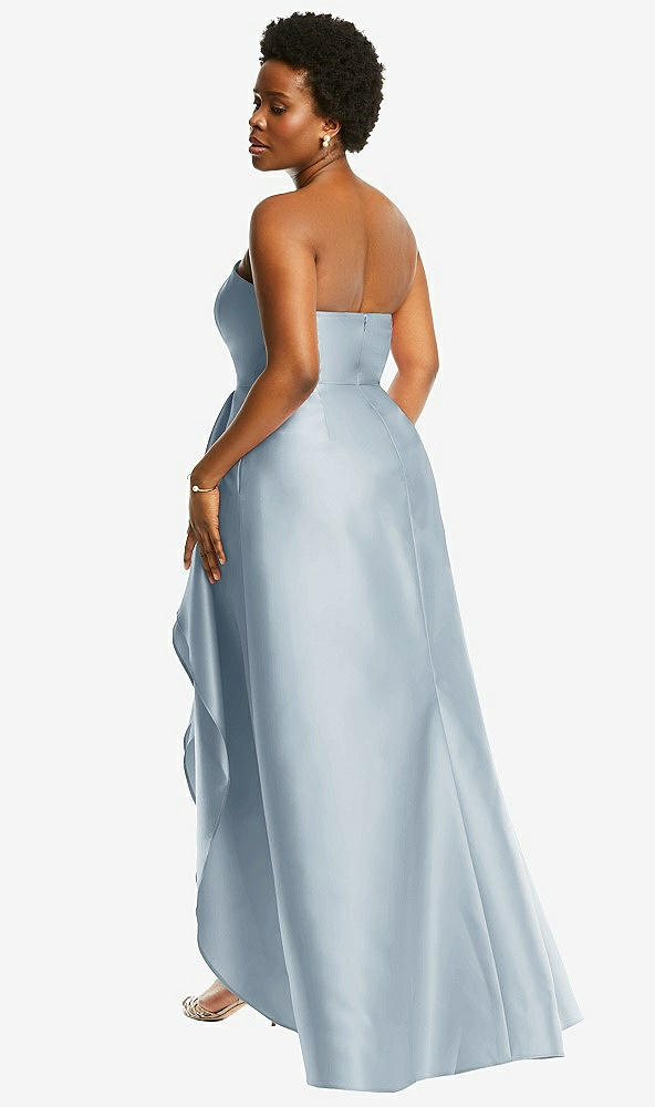 Back View - Mist Strapless Satin Gown with Draped Front Slit and Pockets