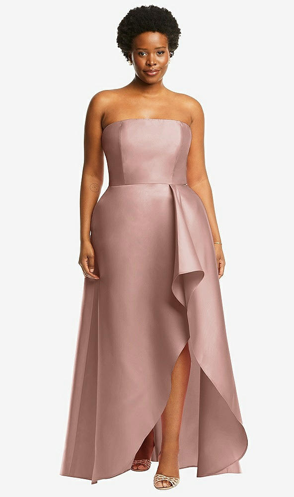 Front View - Neu Nude Strapless Satin Gown with Draped Front Slit and Pockets