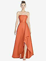 Alt View 1 Thumbnail - Portofino Orange Strapless Satin Gown with Draped Front Slit and Pockets