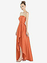 Alt View 2 Thumbnail - Portofino Orange Strapless Satin Gown with Draped Front Slit and Pockets