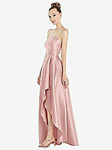 Alt View 2 Thumbnail - Rose Strapless Satin Gown with Draped Front Slit and Pockets
