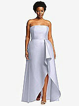 Front View Thumbnail - Silver Dove Strapless Satin Gown with Draped Front Slit and Pockets