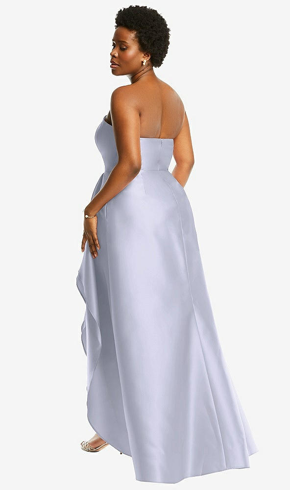 Back View - Silver Dove Strapless Satin Gown with Draped Front Slit and Pockets