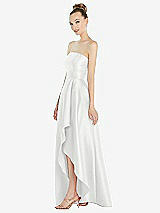 Alt View 2 Thumbnail - White Strapless Satin Gown with Draped Front Slit and Pockets