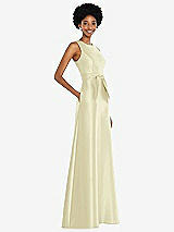 Side View Thumbnail - Butter Yellow Jewel-Neck V-Back Maxi Dress with Mini Sash