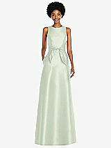 Front View Thumbnail - Mint Green Jewel-Neck V-Back Maxi Dress with Mini Sash