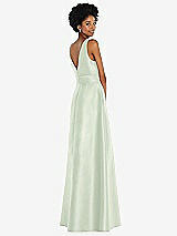 Rear View Thumbnail - Mint Green Jewel-Neck V-Back Maxi Dress with Mini Sash