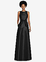 Front View Thumbnail - Black Jewel-Neck V-Back Maxi Dress with Mini Sash