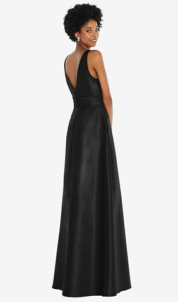 Back View - Black Jewel-Neck V-Back Maxi Dress with Mini Sash