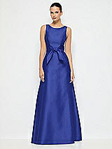 Alt View 1 Thumbnail - Cobalt Blue Jewel-Neck V-Back Maxi Dress with Mini Sash