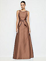 Alt View 1 Thumbnail - Cognac Jewel-Neck V-Back Maxi Dress with Mini Sash