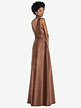 Rear View Thumbnail - Cognac Jewel-Neck V-Back Maxi Dress with Mini Sash