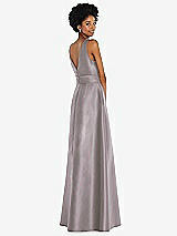 Rear View Thumbnail - Cashmere Gray Jewel-Neck V-Back Maxi Dress with Mini Sash