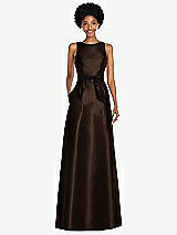 Front View Thumbnail - Espresso Jewel-Neck V-Back Maxi Dress with Mini Sash
