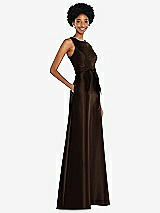 Side View Thumbnail - Espresso Jewel-Neck V-Back Maxi Dress with Mini Sash