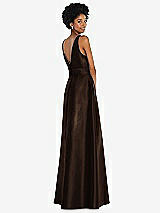 Rear View Thumbnail - Espresso Jewel-Neck V-Back Maxi Dress with Mini Sash