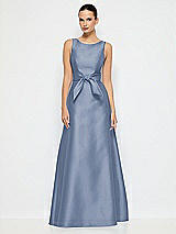 Alt View 1 Thumbnail - Larkspur Blue Jewel-Neck V-Back Maxi Dress with Mini Sash
