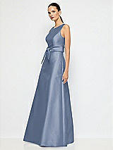 Alt View 2 Thumbnail - Larkspur Blue Jewel-Neck V-Back Maxi Dress with Mini Sash
