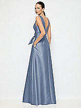 Alt View 3 Thumbnail - Larkspur Blue Jewel-Neck V-Back Maxi Dress with Mini Sash
