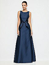Alt View 1 Thumbnail - Midnight Navy Jewel-Neck V-Back Maxi Dress with Mini Sash