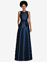 Front View Thumbnail - Midnight Navy Jewel-Neck V-Back Maxi Dress with Mini Sash