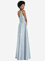 Rear View Thumbnail - Mist Jewel-Neck V-Back Maxi Dress with Mini Sash