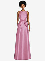 Front View Thumbnail - Powder Pink Jewel-Neck V-Back Maxi Dress with Mini Sash