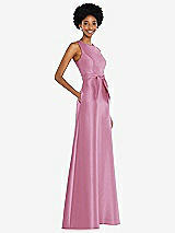 Side View Thumbnail - Powder Pink Jewel-Neck V-Back Maxi Dress with Mini Sash