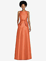 Front View Thumbnail - Portofino Orange Jewel-Neck V-Back Maxi Dress with Mini Sash