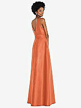 Rear View Thumbnail - Portofino Orange Jewel-Neck V-Back Maxi Dress with Mini Sash