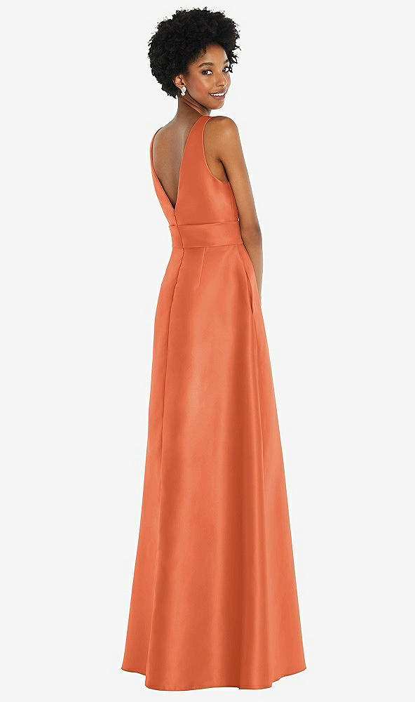 Back View - Portofino Orange Jewel-Neck V-Back Maxi Dress with Mini Sash
