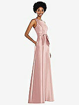 Side View Thumbnail - Rose Jewel-Neck V-Back Maxi Dress with Mini Sash