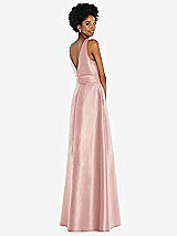 Rear View Thumbnail - Rose Jewel-Neck V-Back Maxi Dress with Mini Sash
